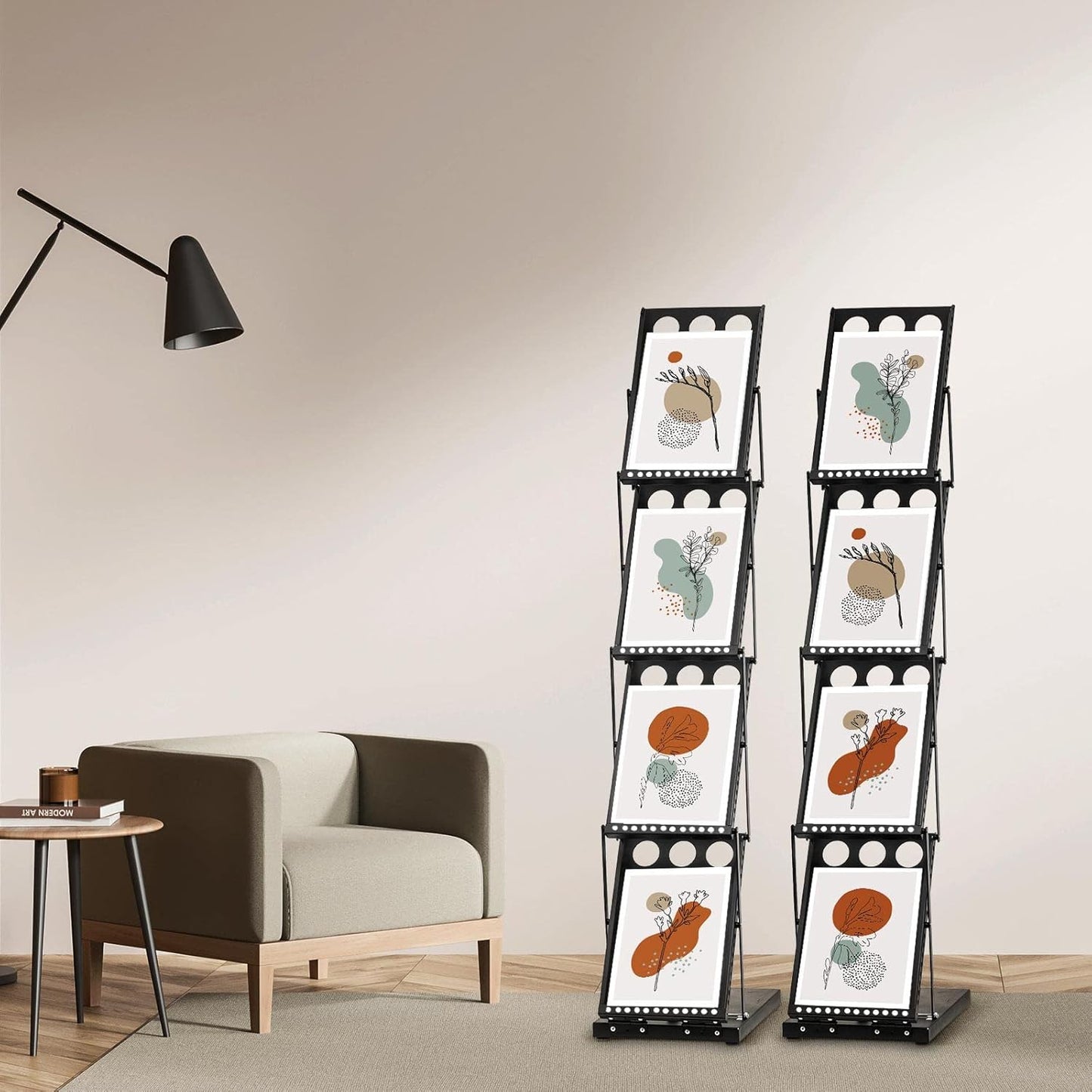 Tatuo 2 Pieces Foldable Magazine Rack Metal Catalog Literature Rack Portable 4 Pockets with Carrying Bag Brochure Stand Literature Display Holder Stand for Exhibition Trade Show