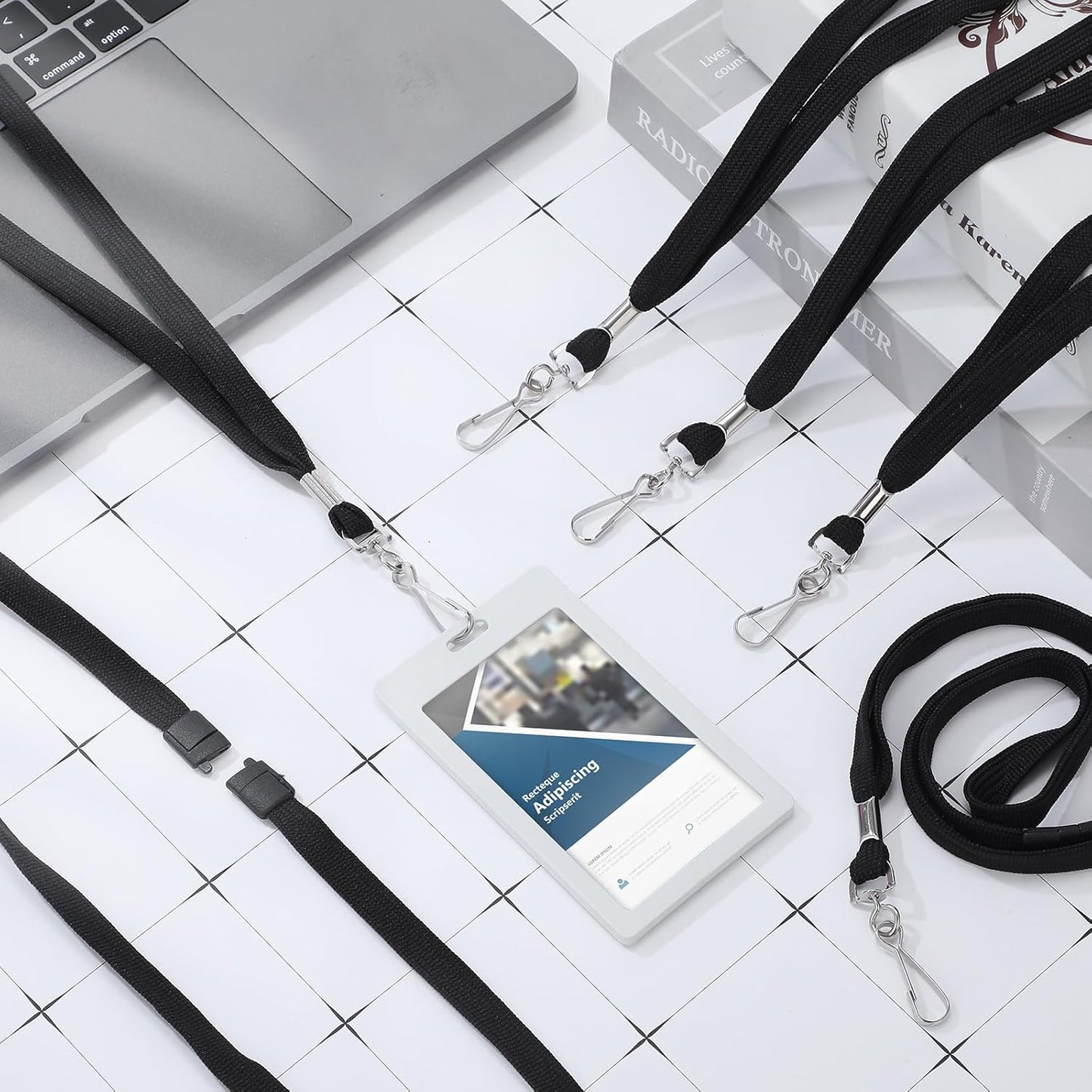 Honoson Badge Lanyard with J-hook Bulk Safety Flat Lanyards 19.5 Inches Black Soft Woven Neck Lanyards for ID Badges Name Tag