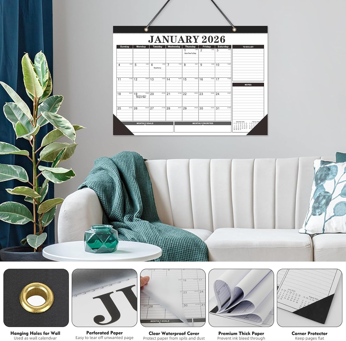 Tcamp 2026 Calendar, Desk Calendar 2026-2027 from January 2026 to June 2027, Large 17" x 12" Wall Calendar with Julian Dates, 18 Months Desk Planner for Home School Office Desktop, Christmas Gifts