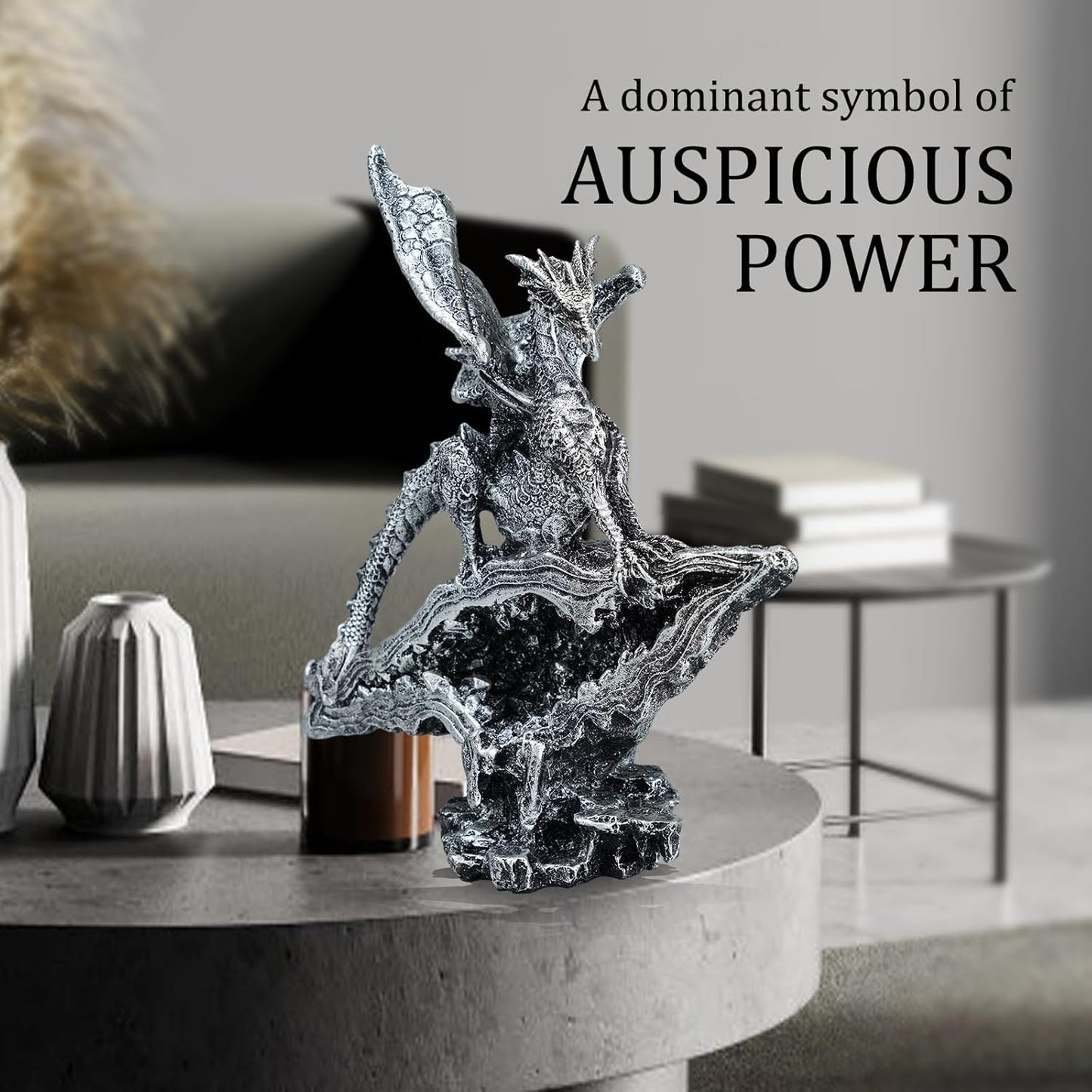 Gothic Medieval Mythic Dragon Figurine Statue Fantasy Decoration Table Office Home Bedroom Livingroom Decoration Gift (7 Inches,Silver)