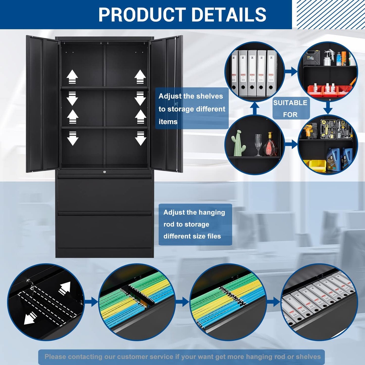 Metal Cabinets with Lockable Drawers and Doors Lateral File Cabinets Steel Filing Lockers Book Case for Home Office Hanging Files Letter/Legal/F4/A4 Size