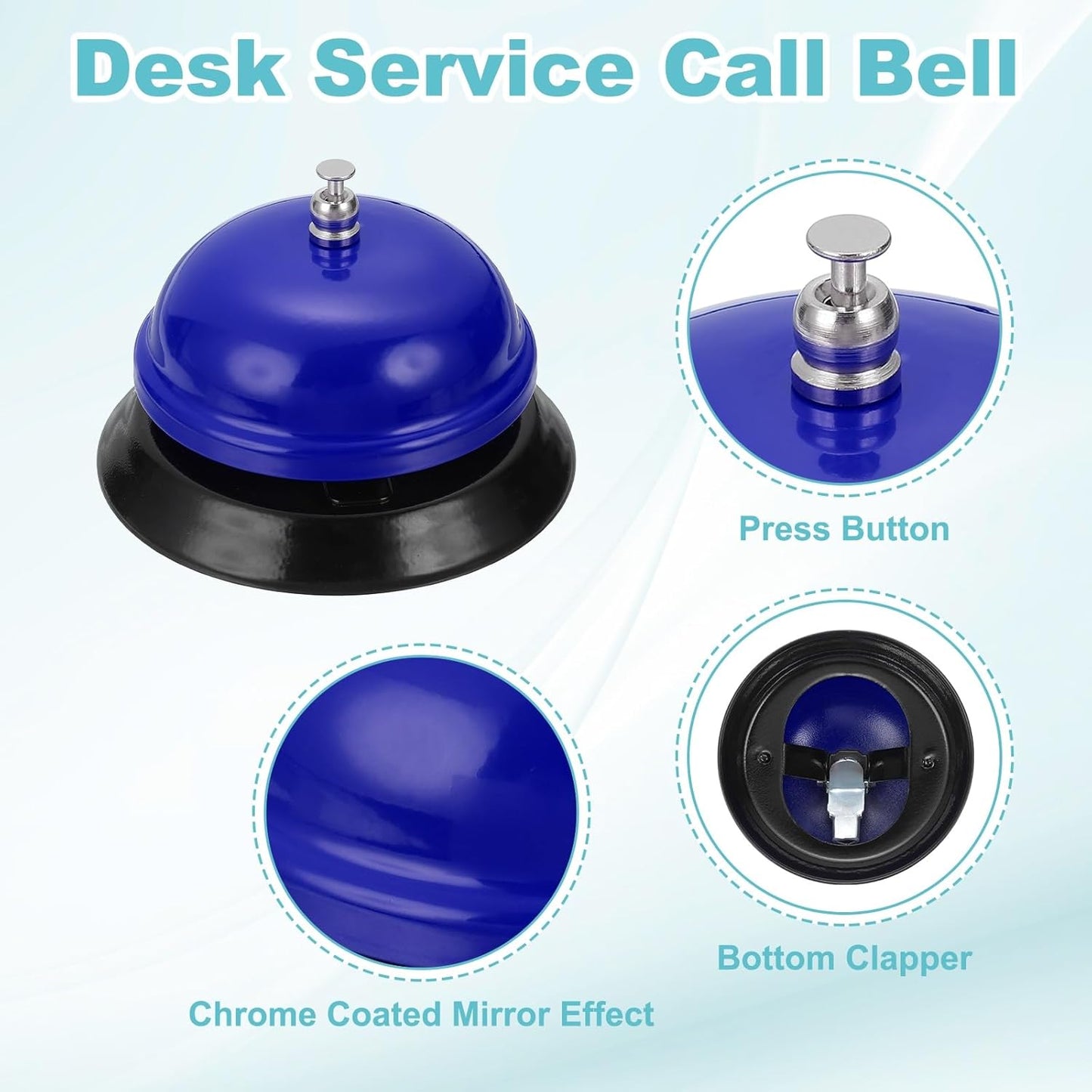 uxcell Desk Service Call Bell, 3.35 Inch Metal Dinner Service Bell Ring for Hotel Restaurant Reception Area and Wedding Party Events, Blue