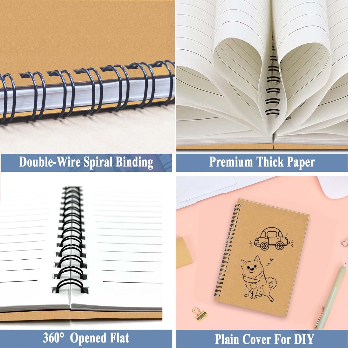 GINMLYDA Small Spiral Notebook A5, 6Pack 120 Lined Pages 8.25x5.5 Inches Brown Spiral Journal Kraft Cover Notebooks & Writing Pads for School Home Office Aesthetic Sketch Drawing Note