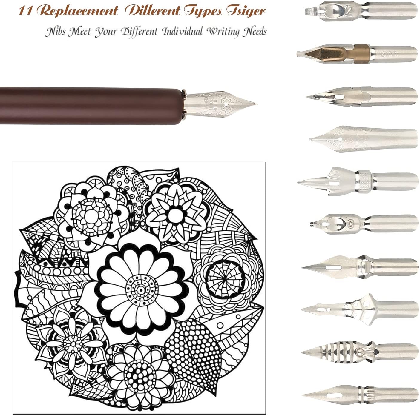 hhhouu Calligraphy Set for Beginners Quill Pen and Ink Set Fancy Pens with Black Ink and 11 Nibs for Lettering,Drawing, Journaling, Signing, Invitation HO-Q-301