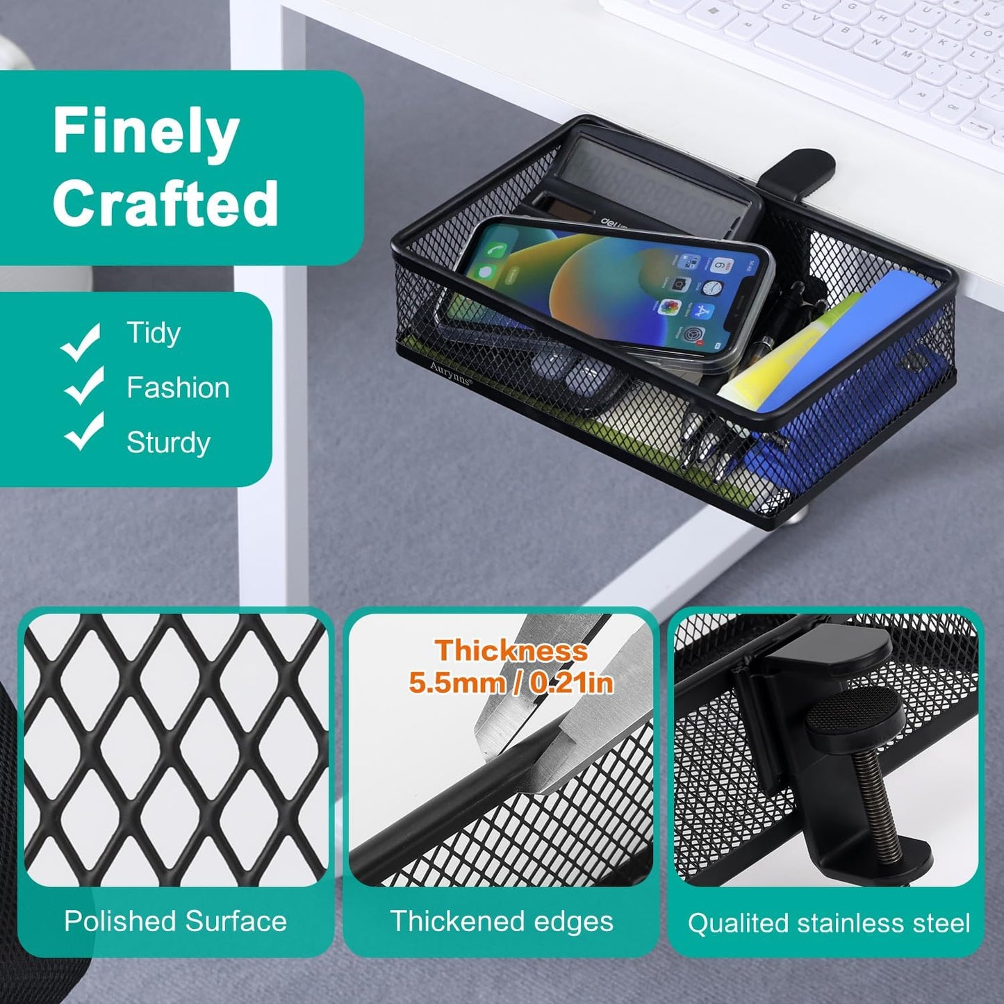 Clip-on Drawer organizers, desk organizer,can be clipped around the table to store small items. (Black - Small), Bronze Gold