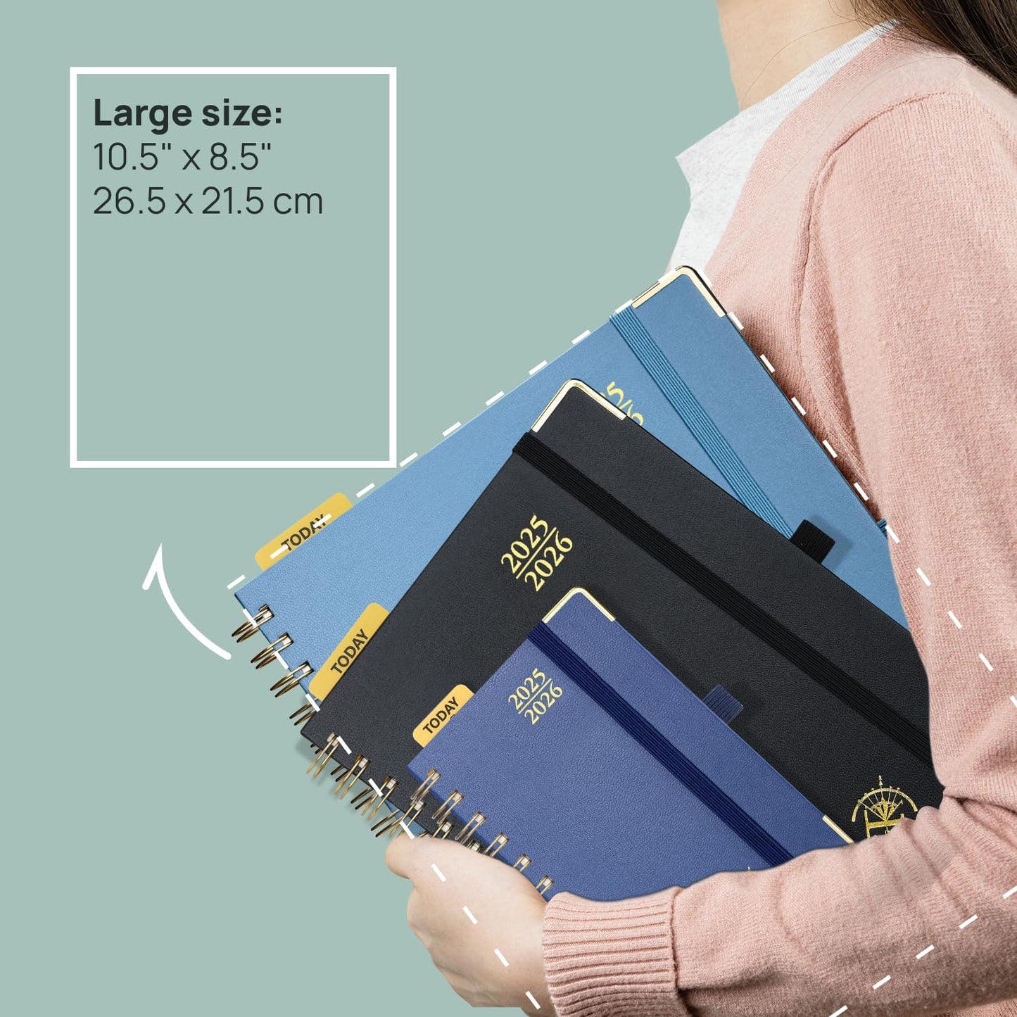 POPRUN Academic Planner 2025-2026 (July 2025-June 2026), Daily Weekly and Monthly Appointment Book (Wirebound Hard Cover - 10'' x 8'') with Hourly Time Slots, Tabs, 100 GSM - Black