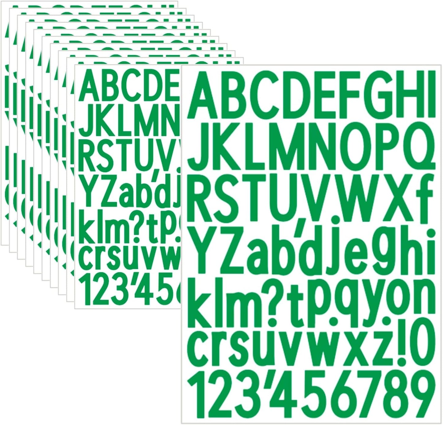 10 Sheets Letter & Number Stickers, 1.5 inch Vinyl Self-Adhesive, Mailbox & Cup Labels, Holiday Party Decoration (Green)