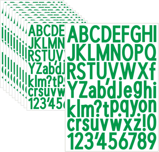 10 Sheets Letter & Number Stickers, 1.5 inch Vinyl Self-Adhesive, Mailbox & Cup Labels, Holiday Party Decoration (Green)