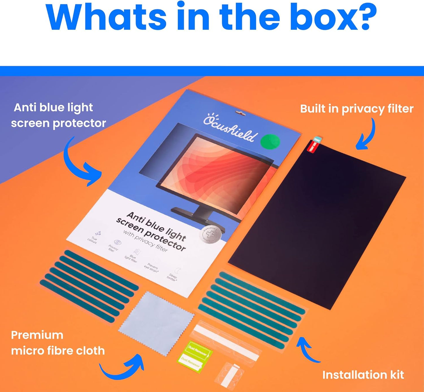 Ocushield 27” (16:9) Anti Blue Light Screen Protector with Privacy Filter for Laptops and Computer Monitors - Anti-Glare - Easy Install - Anti-Fingerprint - Reduce Eye Fatigue (598 x 337 mm)