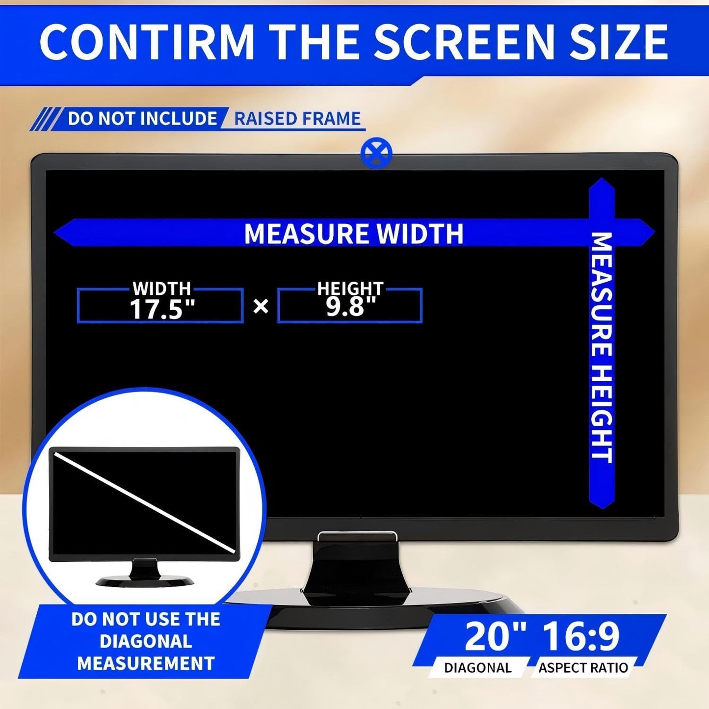 20 Inch 16:9 Computer Privacy Screen Filter for Monitor - Privacy Shield and Anti-Glare Protector