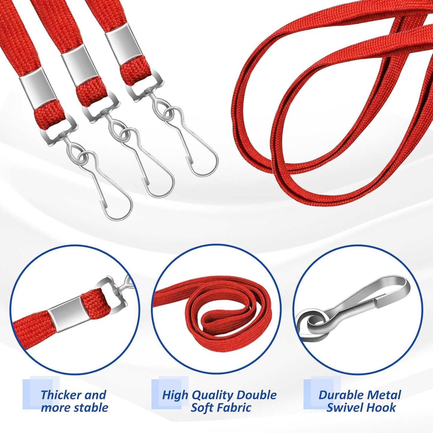100Pcs Flat lanyards for ID Badge Durable Neck Lanyards with Swivel Hook, Comfortable Neck Straps lanyards with Badge Clip (Red)