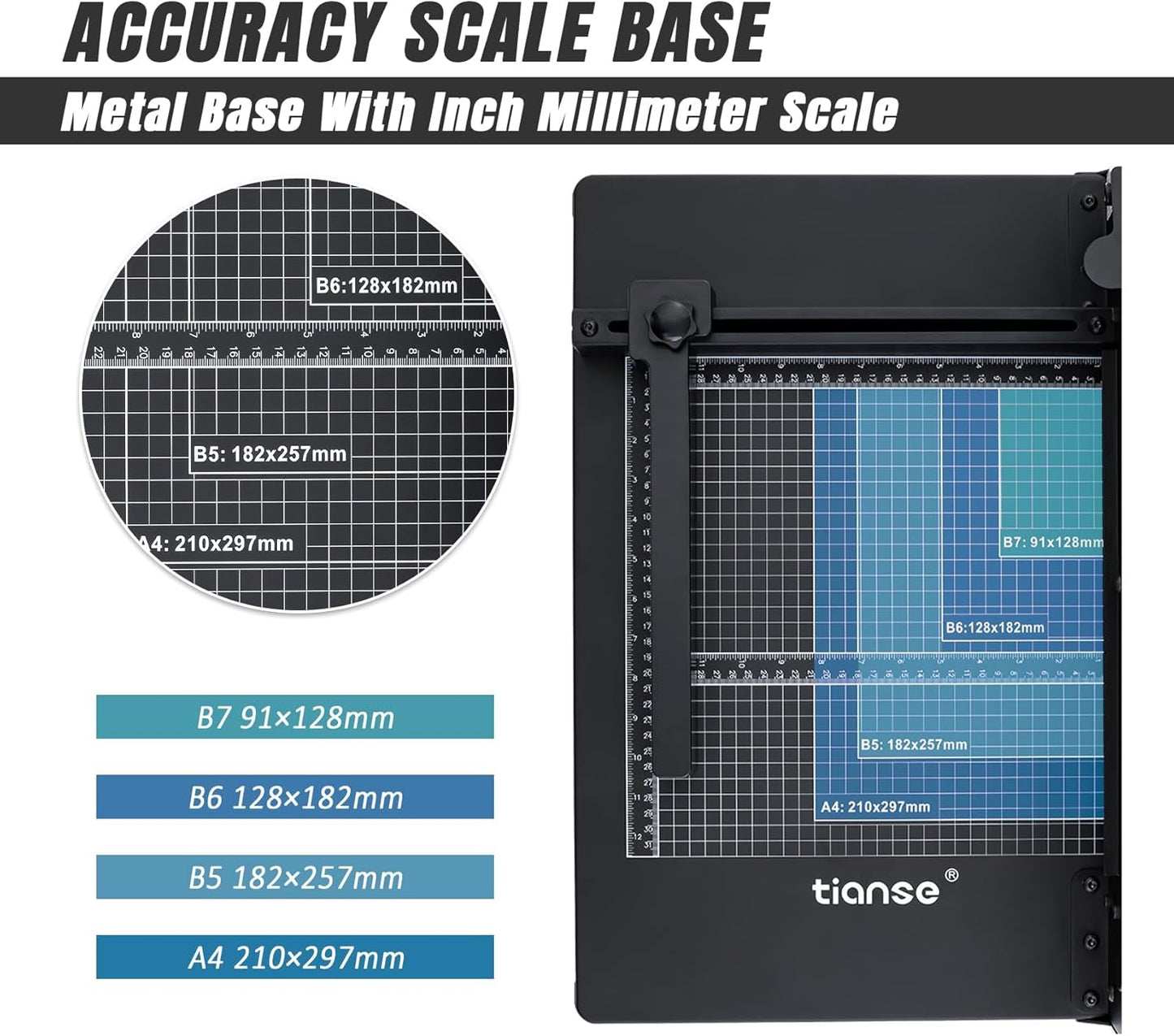 TIANSE Heavy Duty Guillotine Paper Cutter A4 12" Guillotine Paper Cutter 400 Sheet Capacity Solid Steel Construction with Double Safety Protection Perfect for Trimming Paper Cardstock Matboard Black