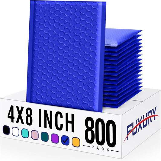 Fuxury Bubble Mailer 800Pcs 4x8 Bubble Mailers Bulk Royal Blue Shipping Padded Envelopes Usable Size 4x7” Waterproof Mailing Envelopes for Mailing,Packaging, Small Business #000