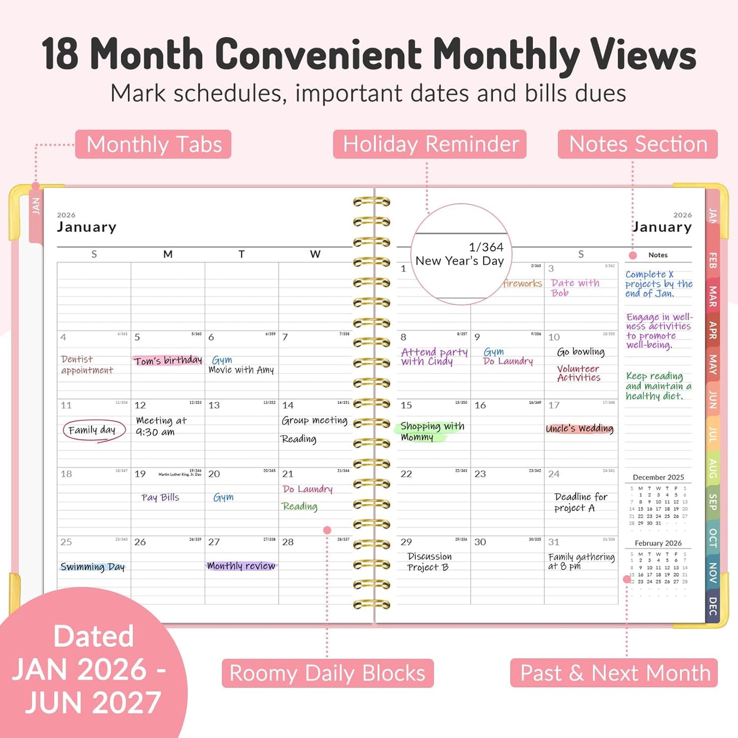 Forvencer Planner 2026-2027, 18 Month Weekly and Monthly Calendar Planner, Jan 2026 -June 2027, 8.5" x 11", Daily Agenda Book with Tabs, College Organizer Notebook, School Supplies for Student Teacher Classroom, A4, Green