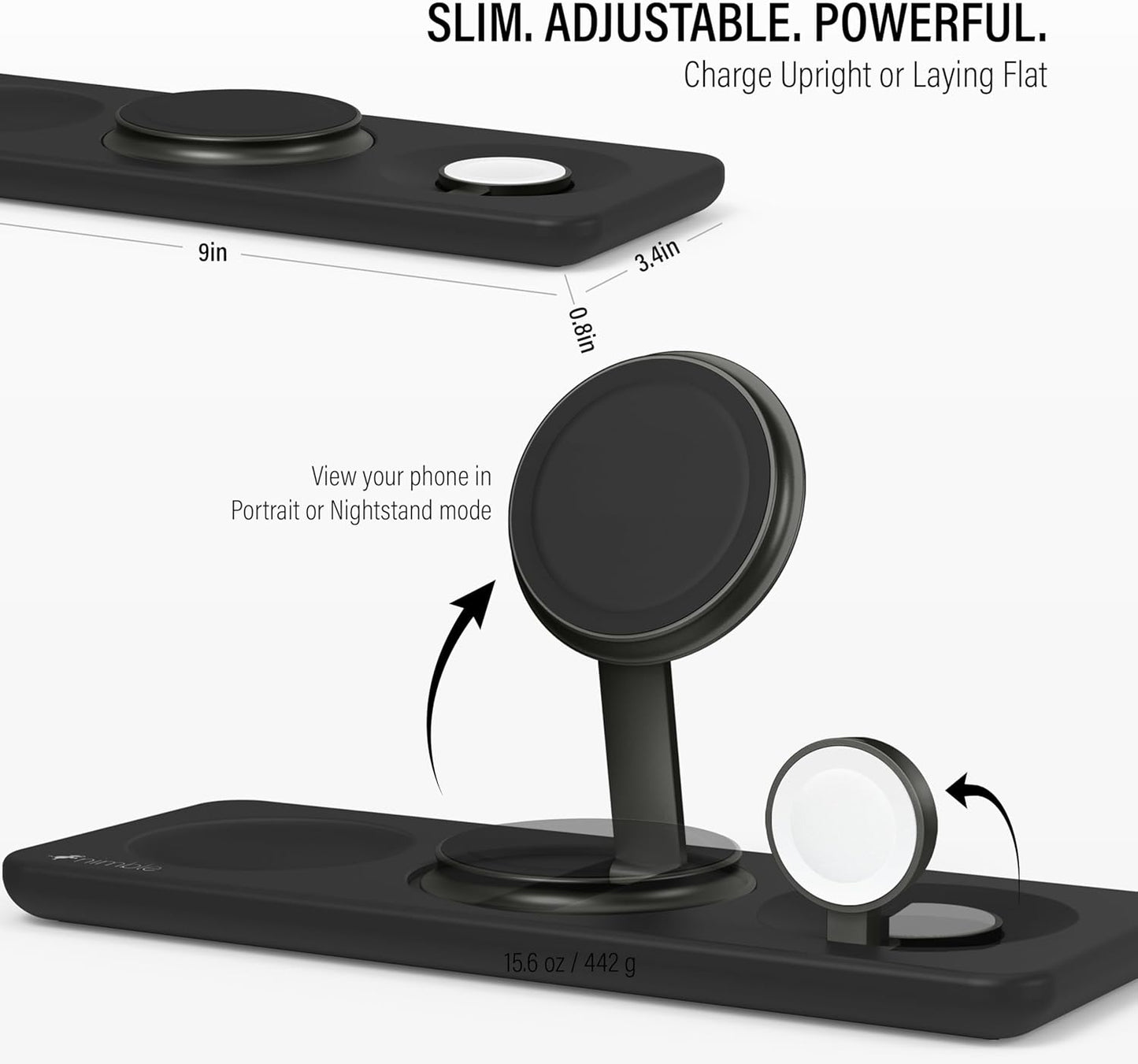 Nimble Podium 3-in-1 Wireless Charging Station for Apple, Qi2-Certified 15W Magsafe Charger Stand, Wireless Charger for iPhone 17 16 15 14 13 - Apple Watch - Airpods Series (Charger & USB-C Included)