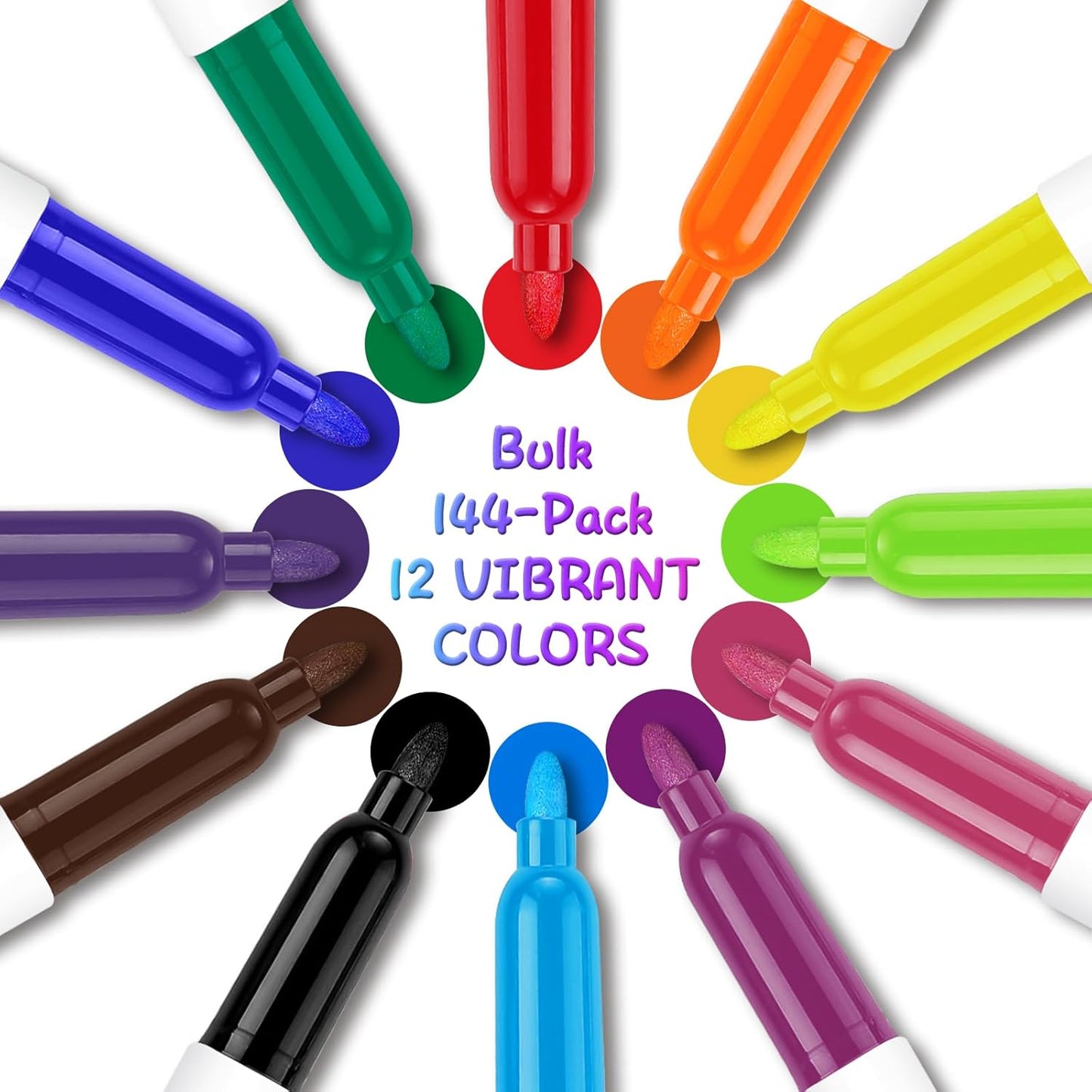 SFAIH Dry Erase Markers Fine Tip 12 Colors, 144 Pack (12 Dozen) - Pre-Sorted in 12-Compartment Tray | Bulk Classroom Organization | Low Odor Whiteboard Markers| 5 Sizes:12/24/48/72/144 Packs