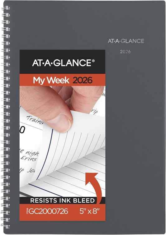 AT-A-GLANCE 2026 Planner, Weekly & Monthly, 5" x 8", Small, DayMinder, Gray (GC2000726)