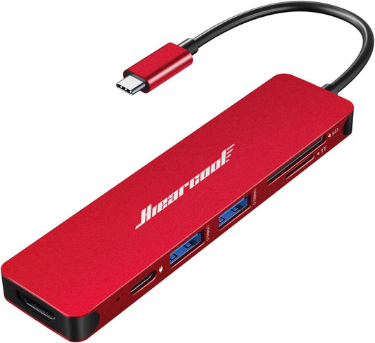 Hiearcool USB C Hub, USBC Multi-Port Adapter for MacBook iPad Pro,7 in 1 USB-C Power Delivery Dock for Steam Deck,4K HDMI Hub for Thunderbolt Laptop Docking Stations for Other Type C Devices-Red