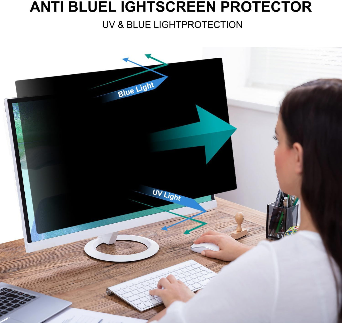 23 Inch Computer Privacy Screen Shield [2 Pack] for 16:9 Widescreen Desktop Monitor - Anti-Glare Blue Light Privacy Filter and Anti Spy Privacy Screen Protector Film
