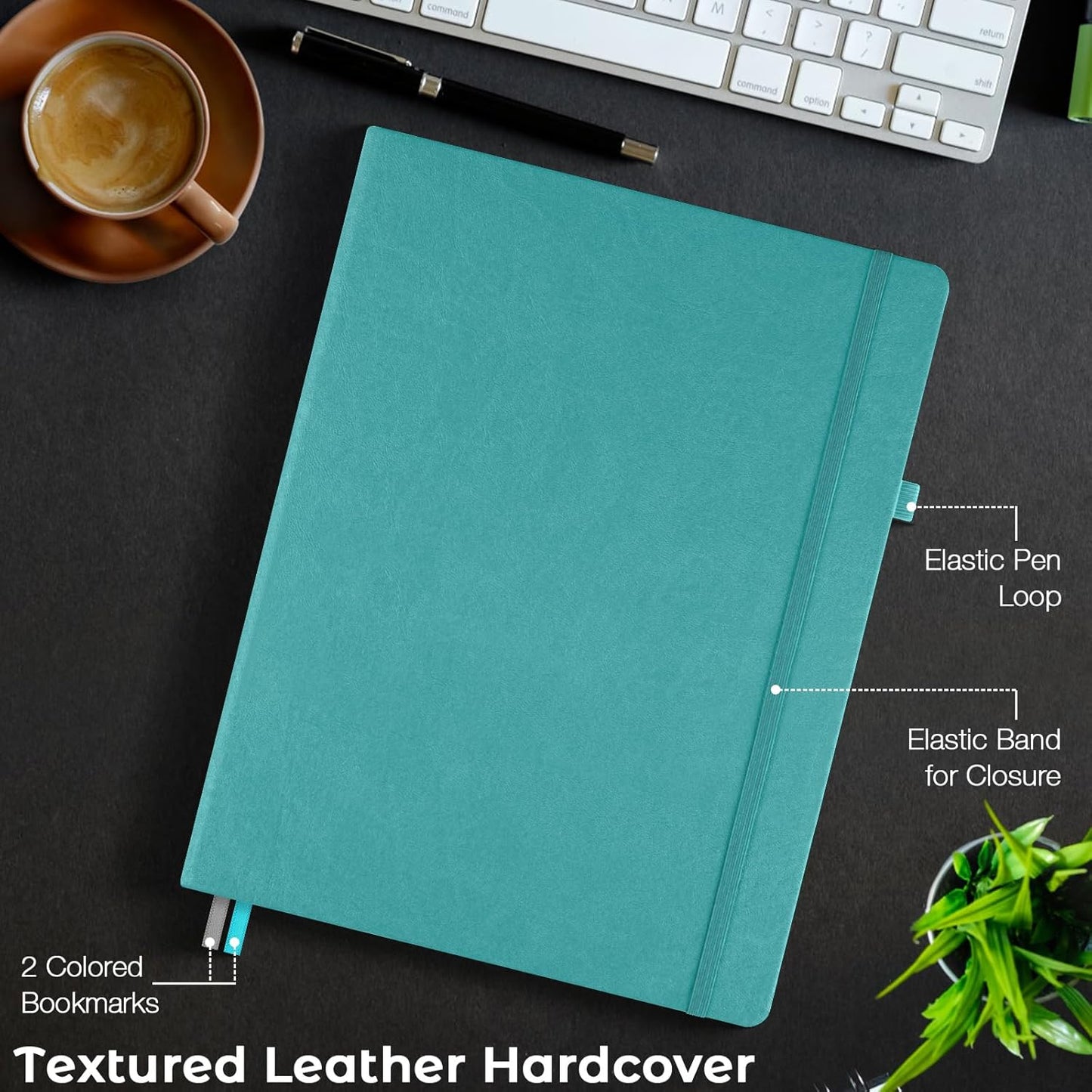 College Ruled Notebook, A4 Hardcover Leather Notebook for Work, Lined Notebook Journal for Women, Men, 192 Thick Paper, 8.5" x 11", Large Notebook with Pockets, Professional Business Notebook, Teal