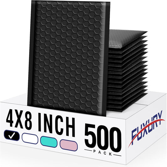 Fuxury Bubble Mailers 4x8 Inch 500 Pack Padded Envelopes Usable Size 4x7" Thick Mailing Envelopes Bubble Opaque Padded Mailers Shipping Bags for Mailing Jewelry Makeup Small Business Black