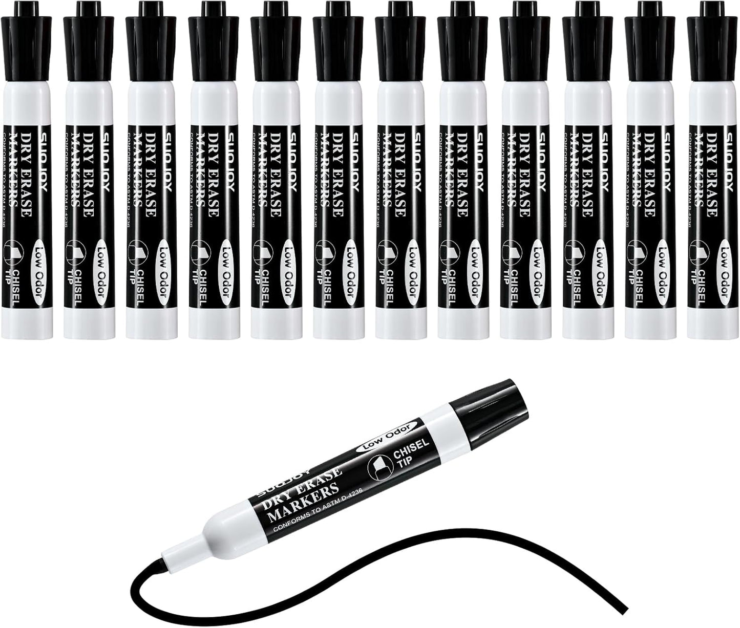 Dry Erase Markers, Chisel Tip Whiteboard Marker, Low Odor Thick Dry Markers, 12 Bulk Black Color Markers for Kids/Teachers.