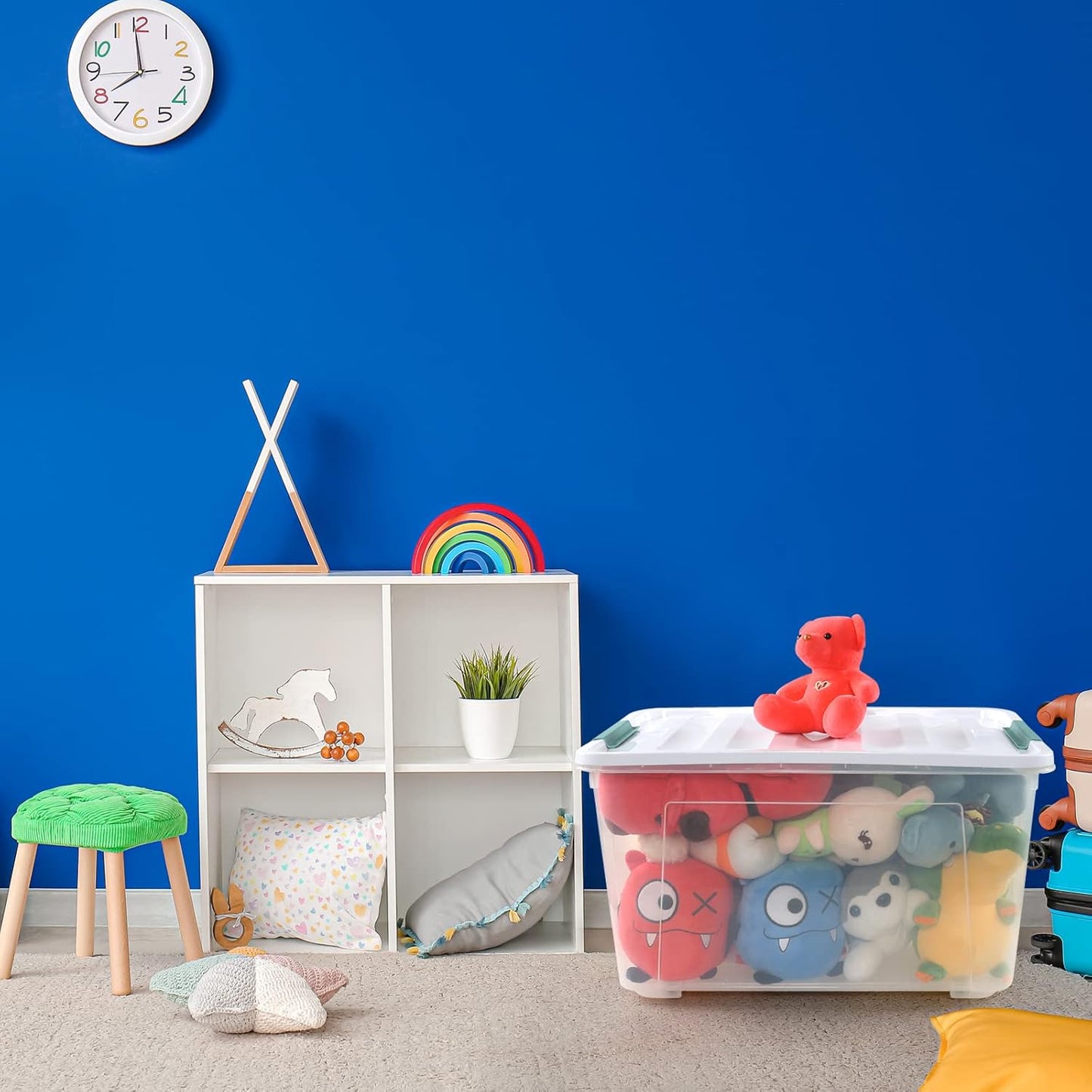 Gloreen 4 Pack Large Plastic Storage Bin with Lid, 85 Quart Latching Storage Box with Wheels