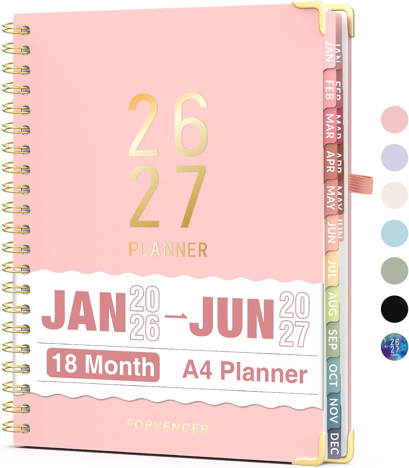 Forvencer Planner 2026-2027, 18 Month Weekly and Monthly Calendar Planner, Jan 2026 -June 2027, 8.5" x 11", Daily Agenda Book with Tabs, College Organizer Notebook, School Supplies for Student Teacher Classroom, A4, Pink