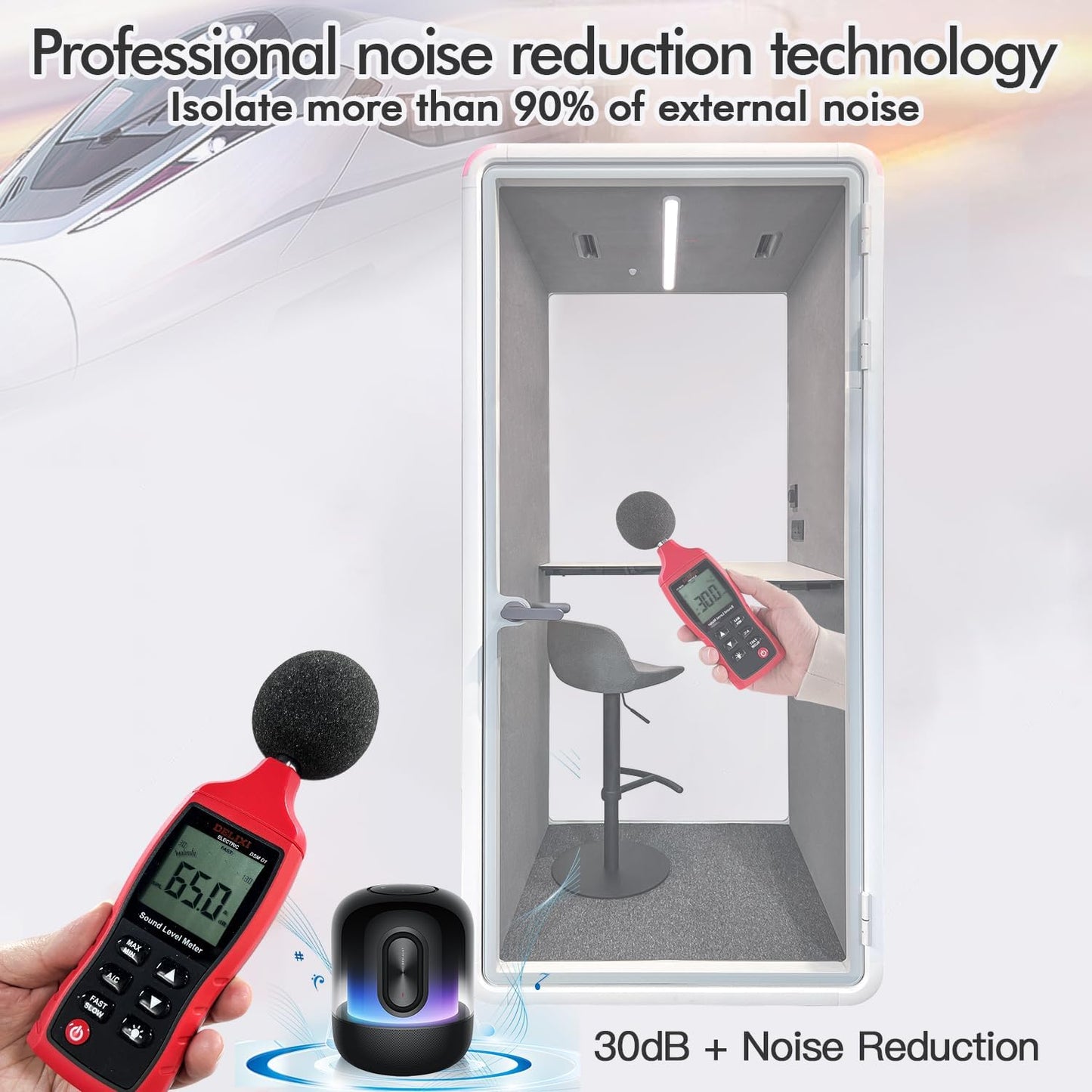 Soundproof Office Pod Booth, Quiet Meeting Pod with Acoustic Panels, Portable Modular Pod, Privacy Booth for Private Phone Calling, Single Person Workspace with Sound Isolation H92in W43in D40in