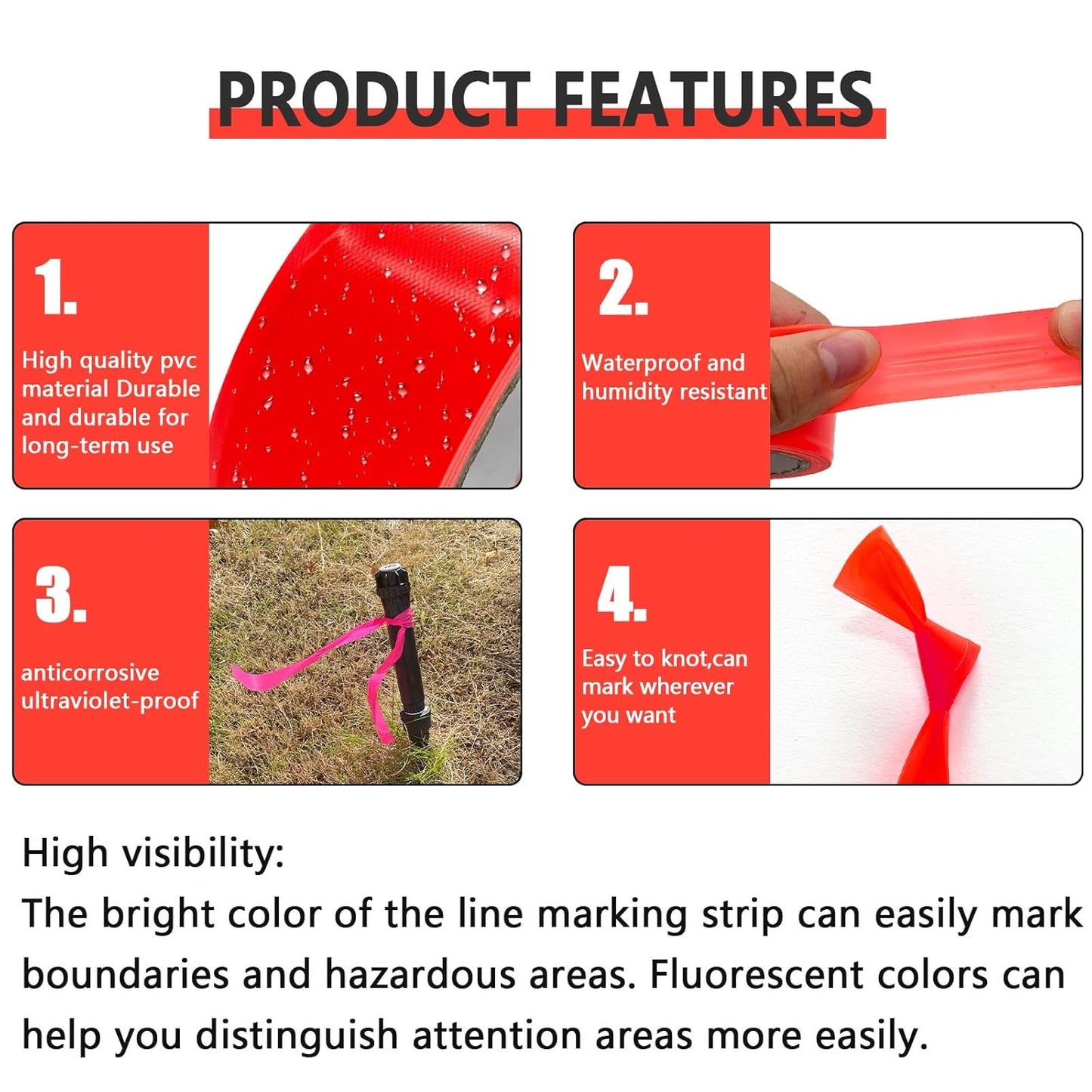 2 Pack Orange Flagging Tape, Non-Adhesive Plastic Ribbon Neon Marking Roll, 1"*400ft, Marking Tape for Tree Marking, Hunting, Boundaries and Hazardous Areas,Trail Marking