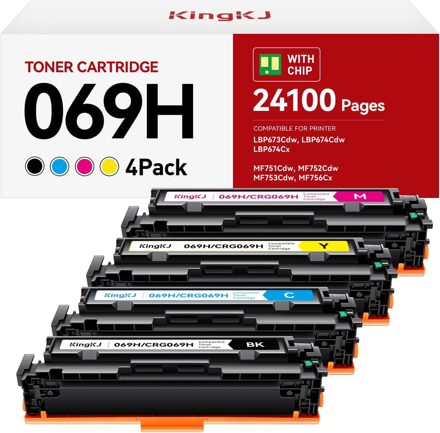 069 069H Toner Cartridge Set High Capacity 4-Pack Compatible for Canon 069H 069 for Color imageclass MF753Cdw MF751Cdw LBP674Cdw LBP674C MF750C LBP673Cdw LBP674Cx MF752Cdw MF756Cx Printers lnk Black