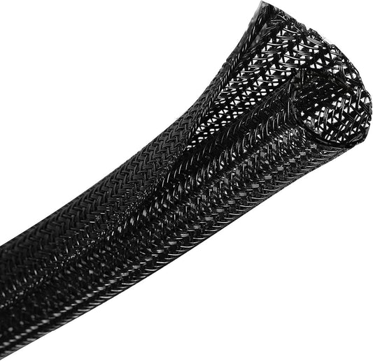 1/2" x 10ft Black/White Cable Sleeve - Protects Cords from Pets & Organizes Wires - Modern Style - Polyester Material - Flame Retardant - Easy to Use & Cut