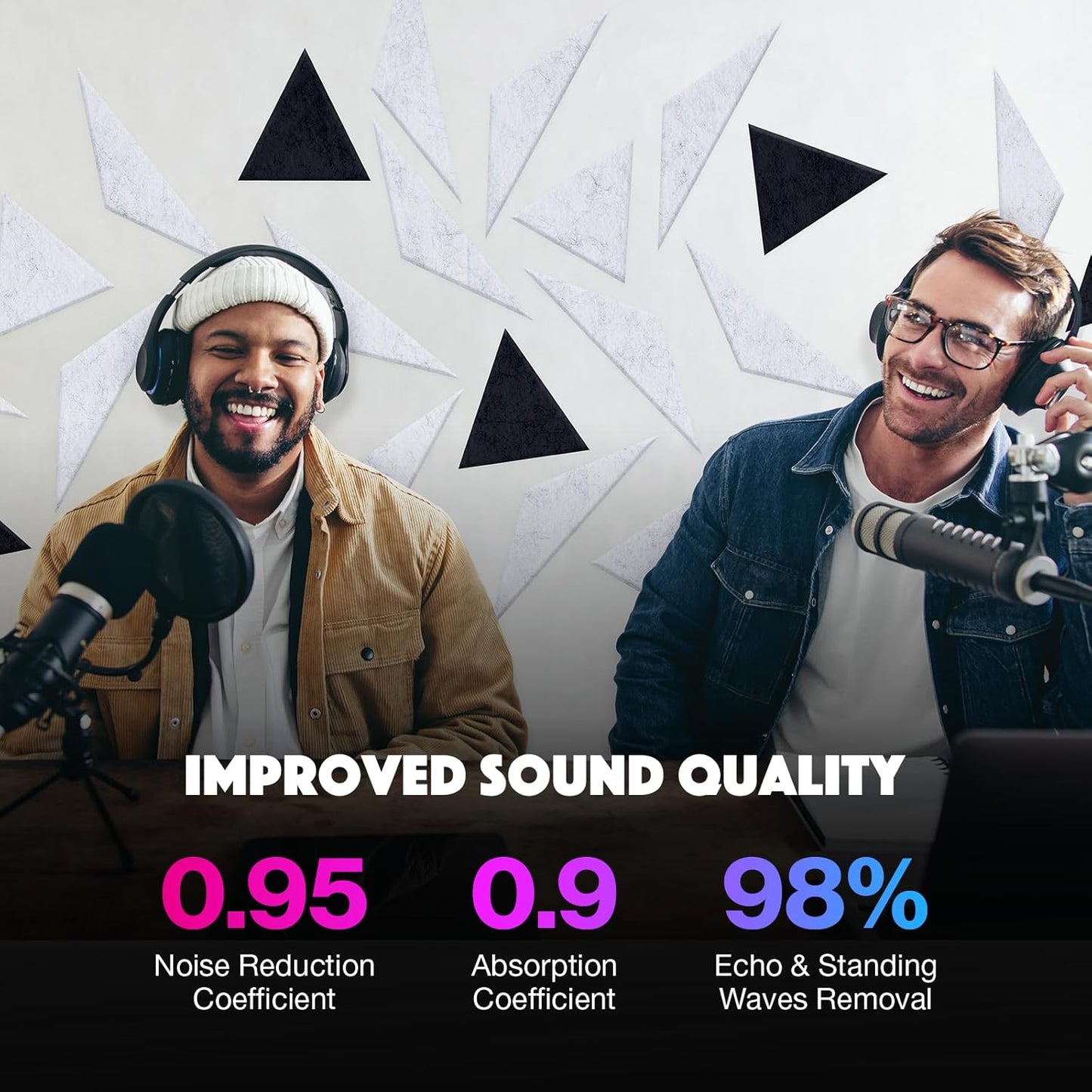 18 Pack Self-Adhesive Acoustic Panels, 12"x 12"x 0.4" Sound Absorbing Panels, High Density Square Sound Proof Noise Dampening Panels for Walls Home Studio Office, Trapezium Cutting Style, Silver Gray