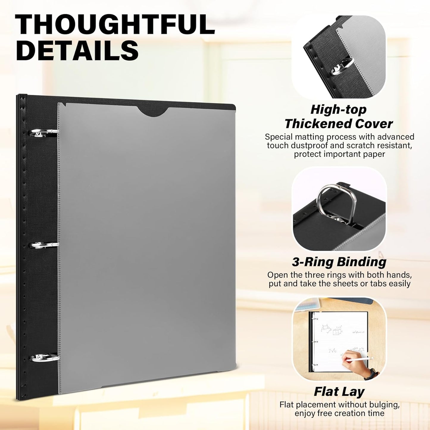 1 Inch Telescoping 3 Ring Binder-12PCS, Flexible Binder with Customized Front Cover, Holds 225 Sheets, School Office Supplies, Black