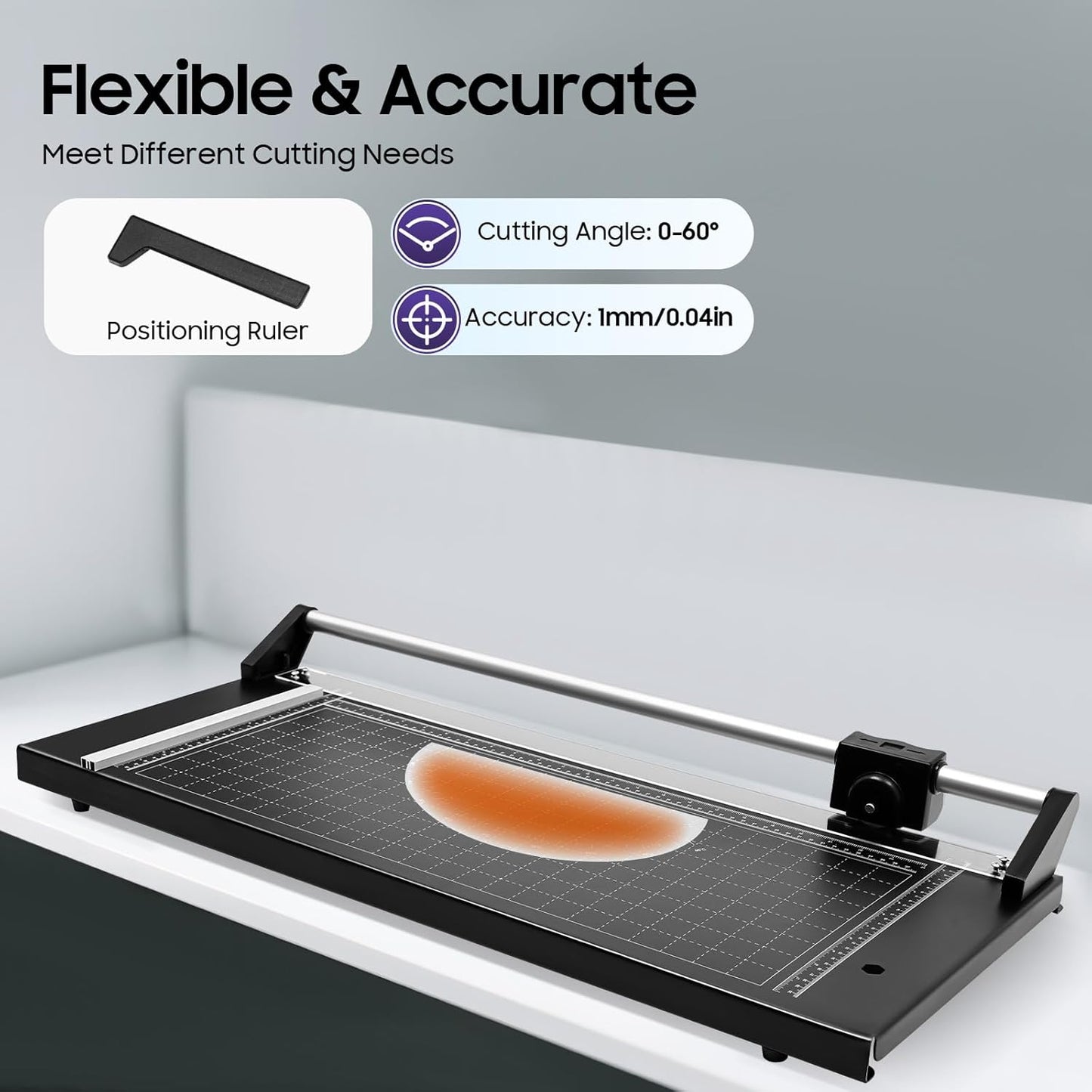 24 Inch Manual Precision Rotary Paper Trimmer, Metal Precision Paper Cutter with Pre-Printed Grids 0-60°Cutting Angle for Paper Less Than 1mm, Cutting Table 31.29 * 14.17 inches