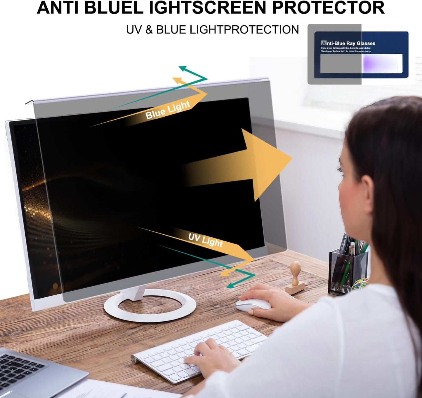 Hanging Computer Privacy Screen Protector Shield Compatible for 23.6/23.8/24 Inch 16:9 Widescreen Desktop Monitor - Anti Glare & Blue Light Filter - Hanging Design for Easy On/Off