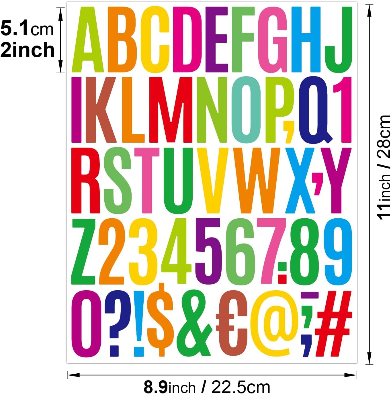 1000 Pcs Waterproof 2" Vinyl Alphabet & Number Stickers - Self-Adhesive for Mailboxes, Windows, Doors, Signs, Vehicles & More, Colored