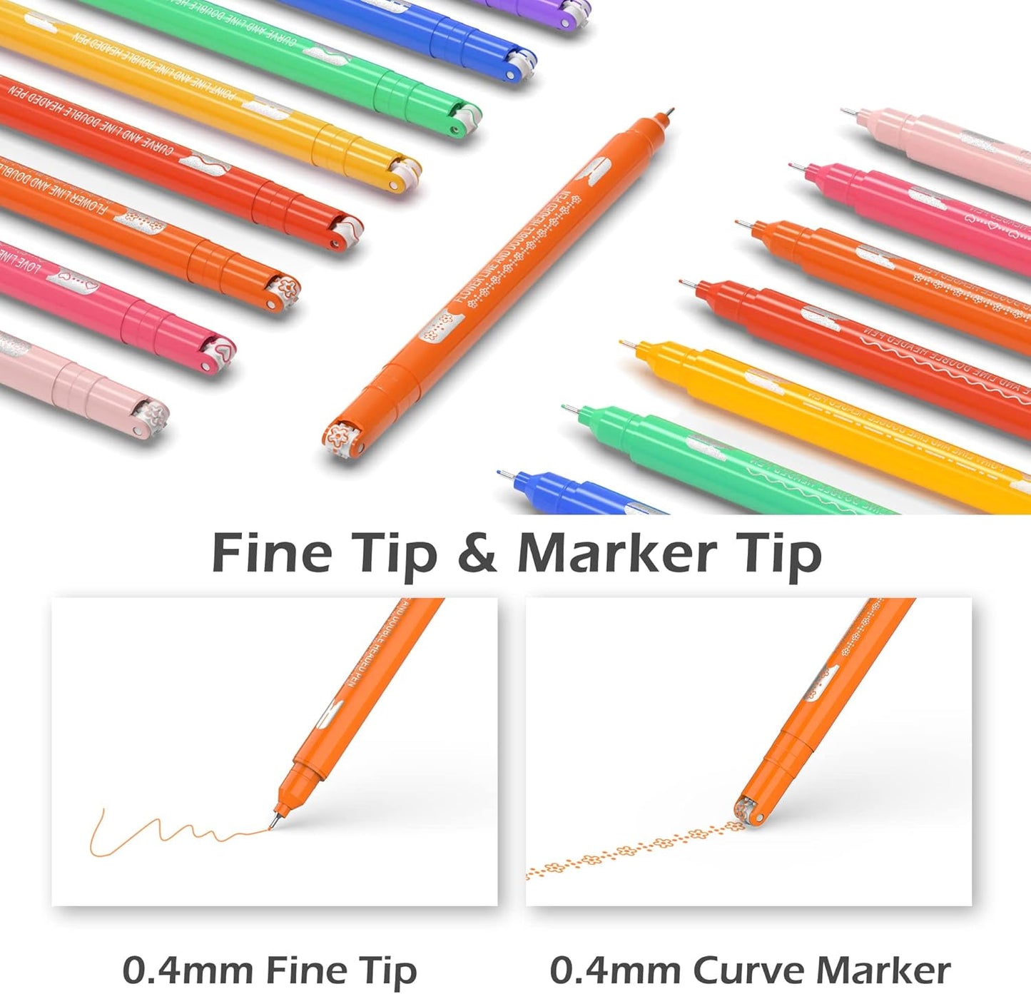 AECHY 8PCS Curve Highlighter Pen for Note Taking, Dual Tip Pens with 8 Different Curve Shapes & 8 Colors Fine Lines, Colored Curve Pens Set for Kids Journaling Back to School Supplies