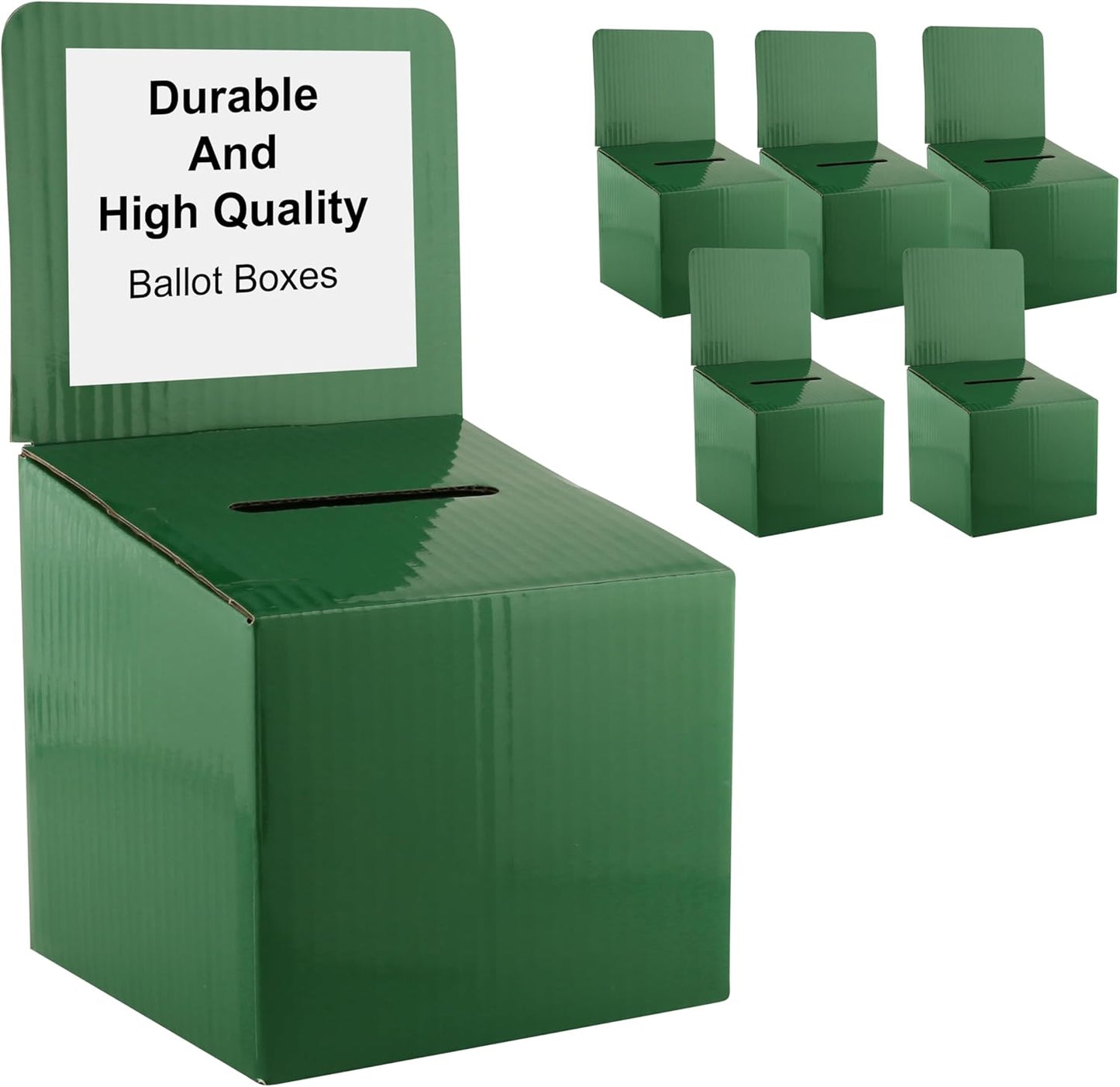Raffle Ticket Donation Collection Ballot Box Reusable Sturdy thick Cardboard with Slot comment Suggestion Box With Removable Header 6H x 6W x 6D, Display area 6H x 6W(Green 5 pack)