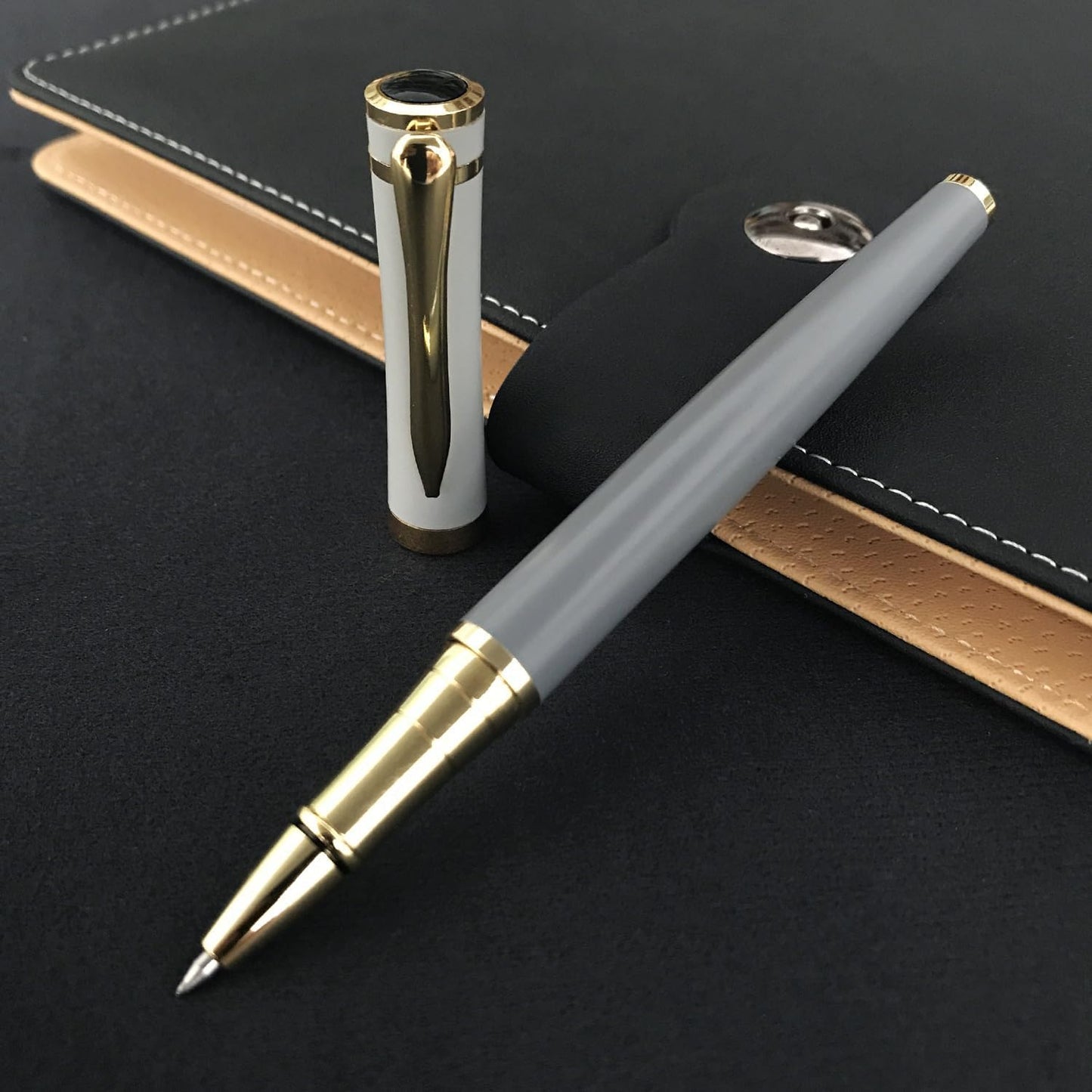 HSK Luxury Ballpoint Pens gift Pen Black Refill Line width 0.5mm,Best Ball Pen Gift Set for Men & Women Professional Executive,Office,Nice Pens Classy Gift Box (Grey)