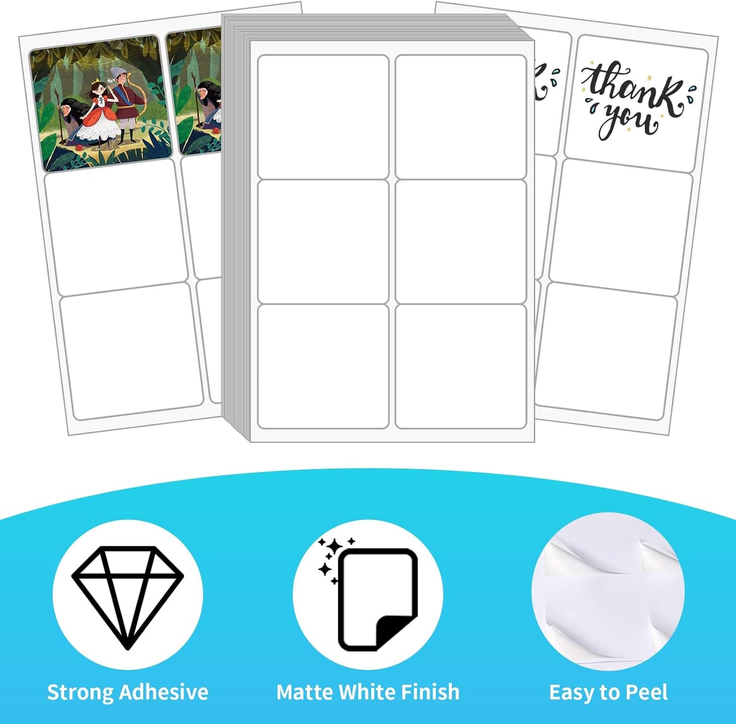 FungLam Printable Sticker Paper, 3-1/3" x 4" Shipping Address Labels 3000 Blank Mailing Labels for Laser & Inkjet Printers, 6 per Page Label Stickers, 500 Sheets