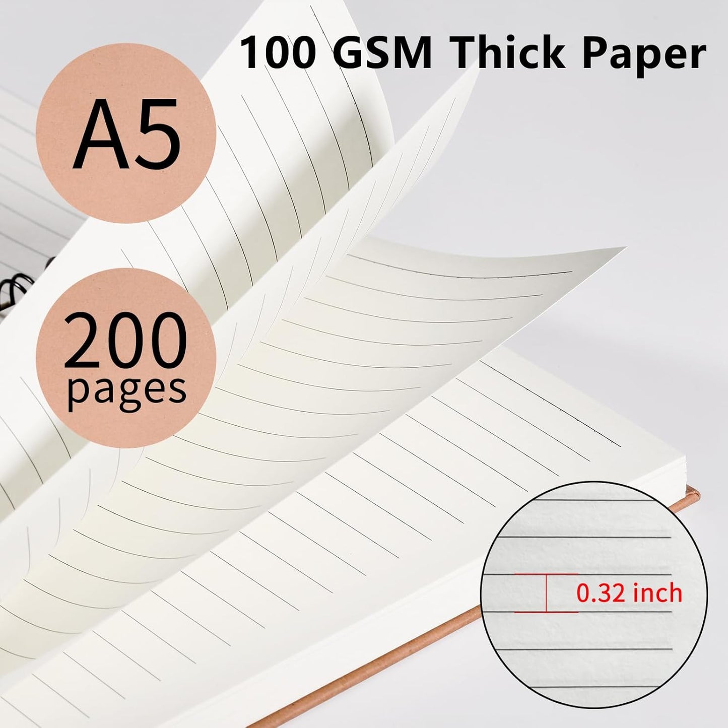 6 Pack Spiral Notebooks 5.83"x8.27", 200 Pages A5 Spiral Notebook Journal, with Kraft Hard Cover, Ruled Lined Paper, for Work, School, College Students, Gifts