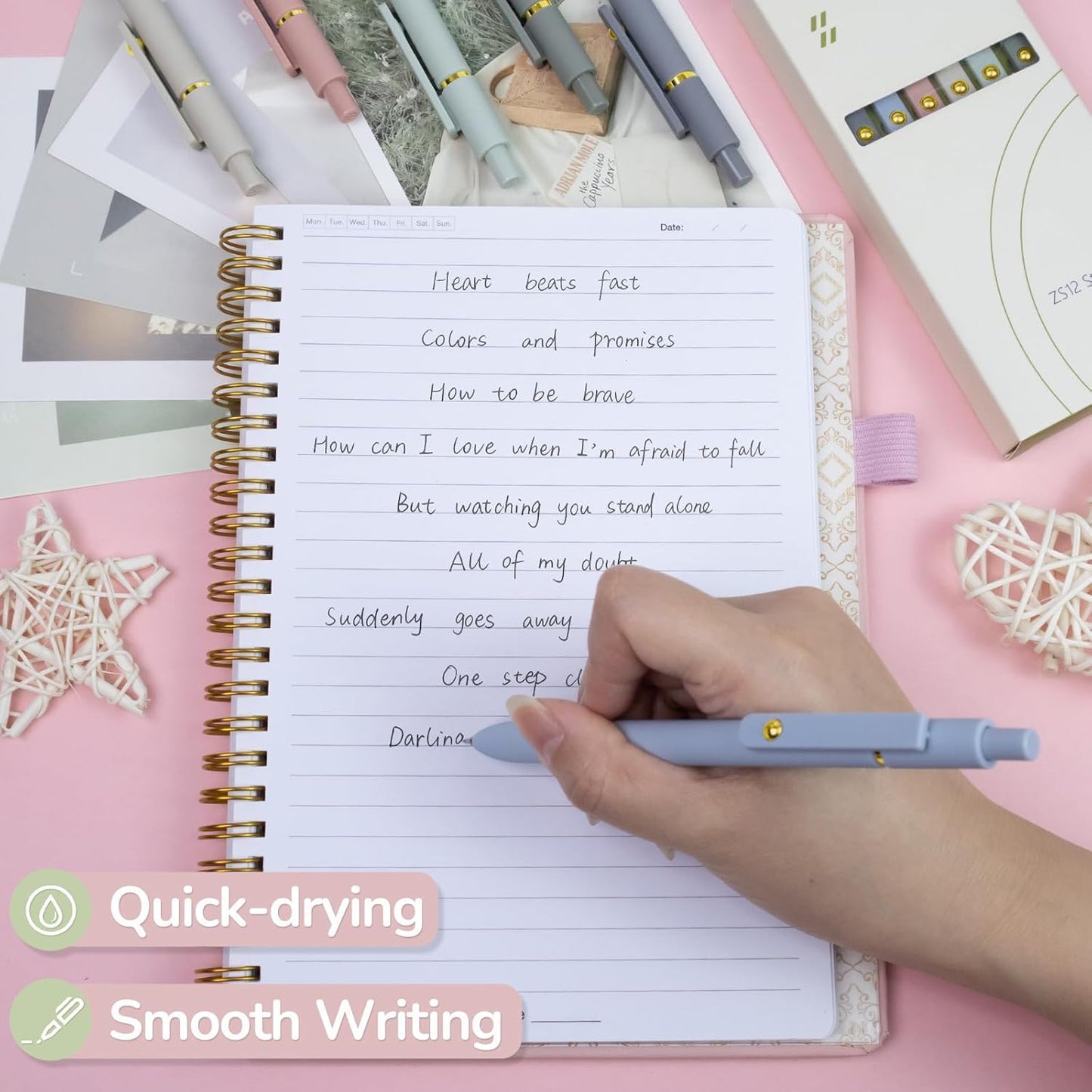 Gel Pens, 6 pcs 0.5mm Black Ink Pens Gold Morandi Barrel Fine Point Smooth Writing Pens Quick Dry Pen for School Office Supplies, Gifts for Girls Women