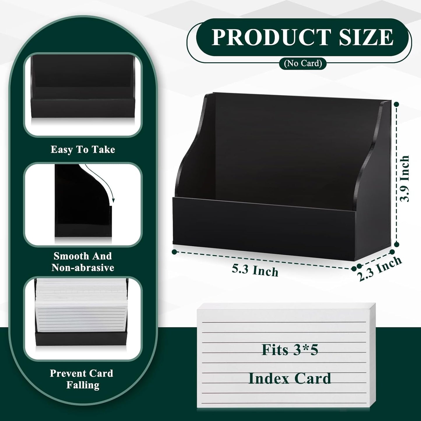 2 Pack Black Index Card Holder 3 X 5 Note Card Organizer Acrylic Index Card Box Flash Card Storage Box Postcard Display Stand Business Card Holder Desktop for Business Office(No Card)