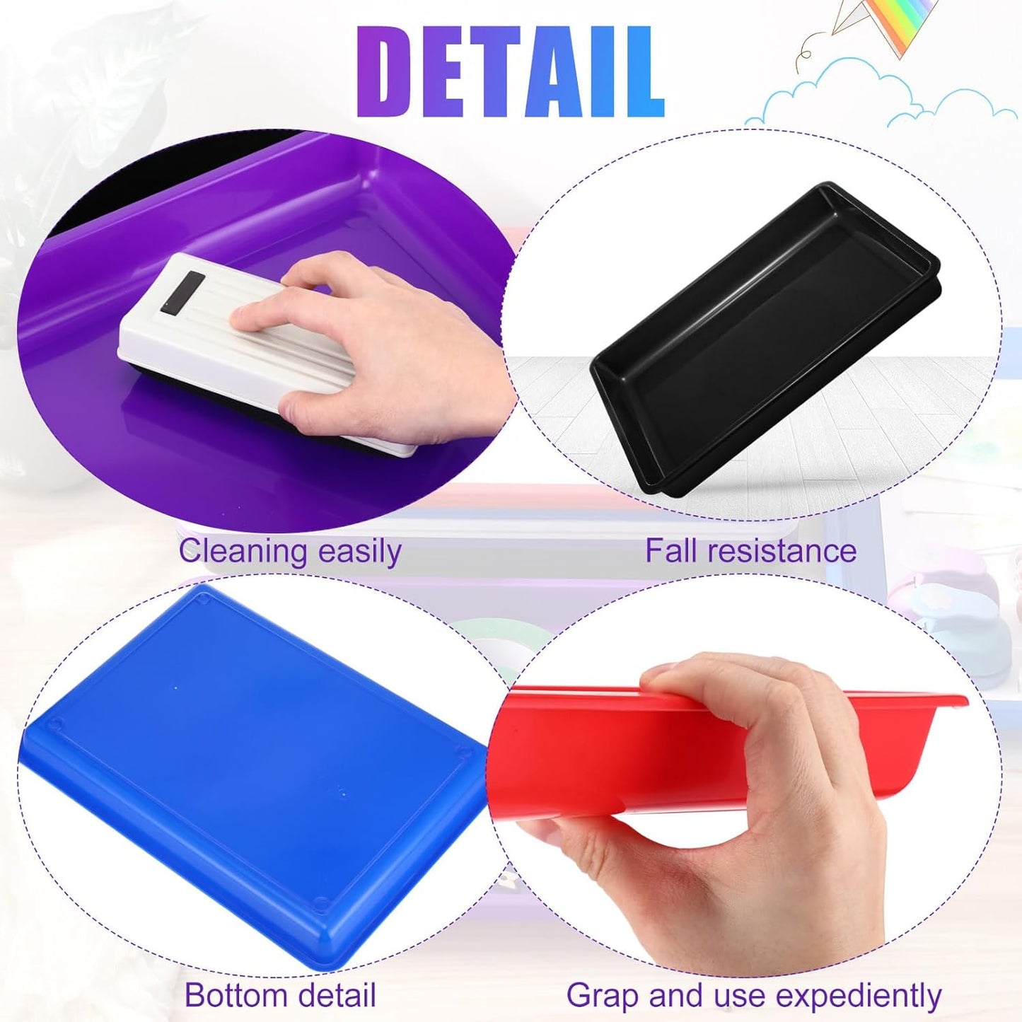 Maitys 15 Pcs Flat Plastic Trays 16.1 x 11.8'' Sensory Storage Tray Paper Stackable Classroom Bins for Office Home Organizer Arts and Crafts Supplies(Mixed Color)