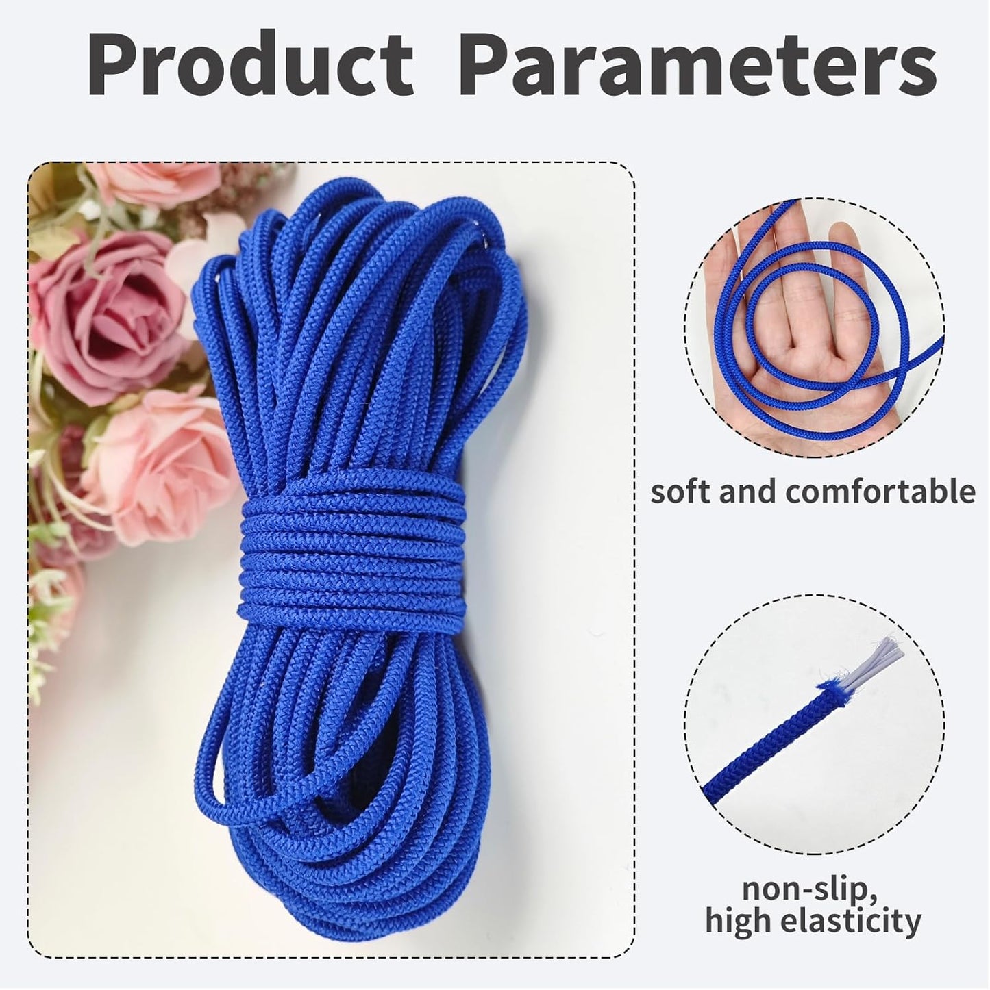 1/8 inch Non-Slip Elastic Band -3mm 15 Yards Soft Elastic Cord Stretch String Braided Thread for Sports Gear, DIY Crafts, Hair Bands,Shoelaces, Sewing & Camping Tie Down (Royal Blue)
