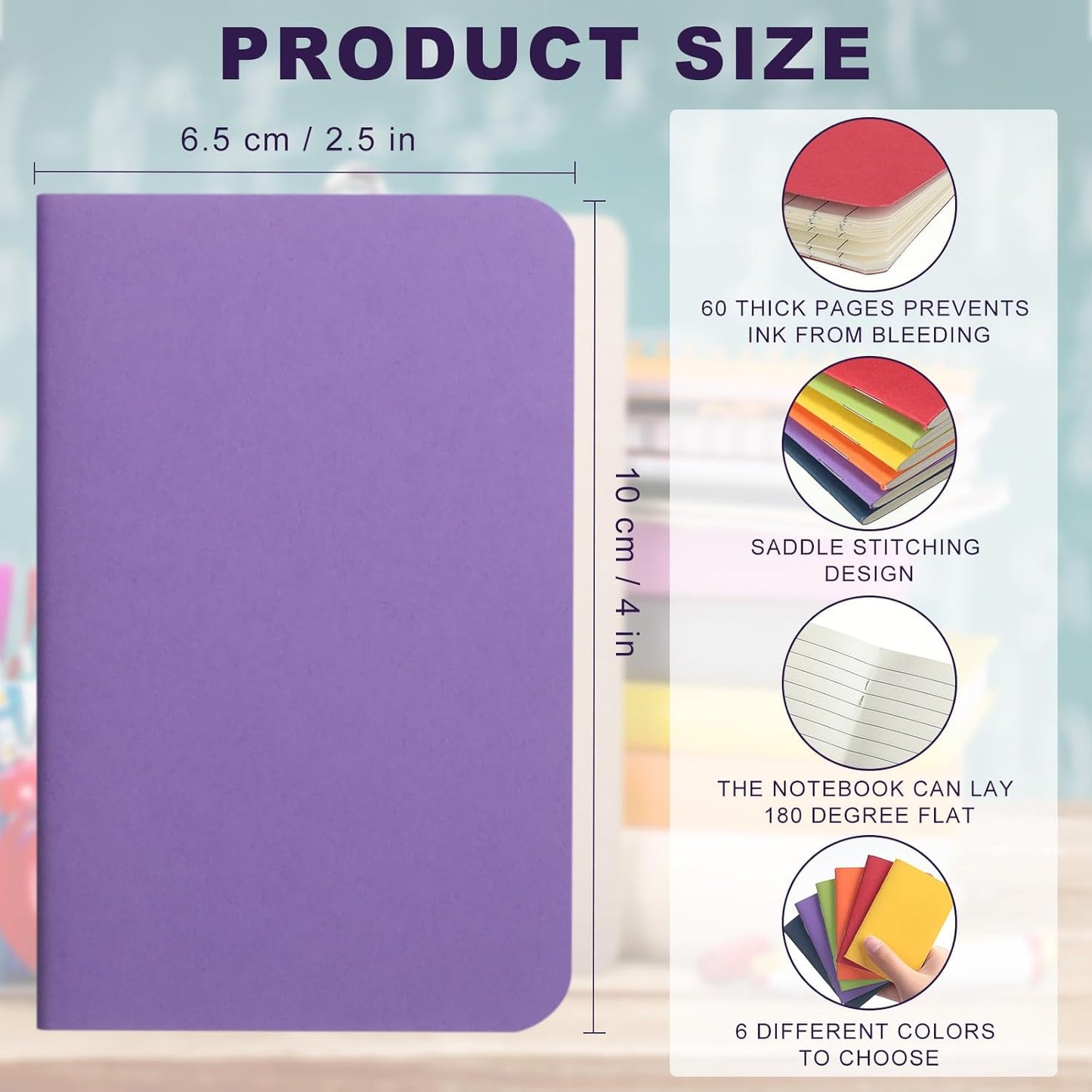 Lincia Bulk Pocket Notebook 2.5" x 4" Mini Notebooks First Day of School Small Wallet Notebooks Tiny Colored Purse Journals Lined Notepad for Kids Student Back to School Supplies(Bright Color,60 Pcs)