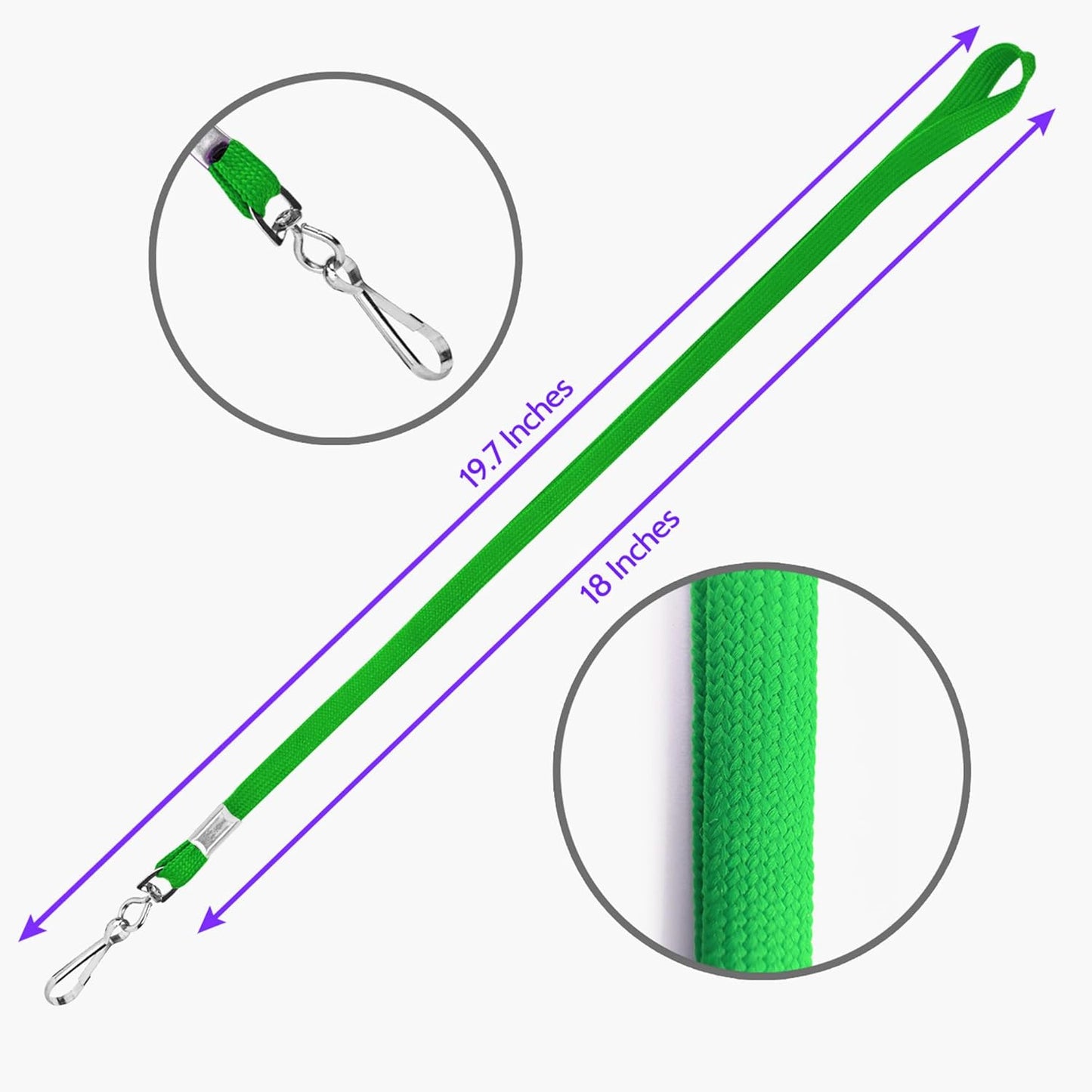 100-Pack Green Lanyards for ID Badges with Swivel J-Hooks - Versatile Neck Lanyard for Keys, Card Holders, Whistles, and More - Ideal for Offices, Teachers, Kids, and Cruise Ship Cards