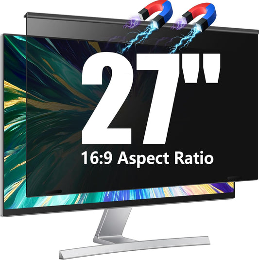 Magnetic Computer Privacy Screen Filter 27 inch for 16:9 Widescreen Monitor Desktop PC, 27in Hanging Removable Anti Blue Light Glare Eye Protection Shield, Anti Spy Screen Protector Panel