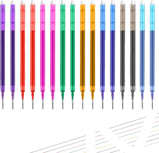 0.7 mm Erasable Gel Ink Pen Refills Compatible with Frixion Friction, Smooth Writing Multicolor Retractable Fine Point Pen Refill for School Office Home Art (8 Colors, 16)